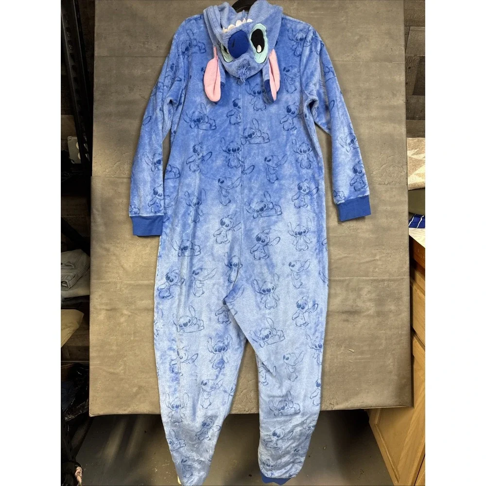 Disney Women's Stitch fleece union suit Hood Zipper Kangaroo Pocket  XL